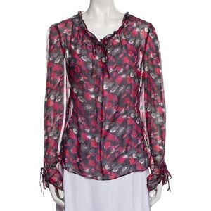 Diane Von Furstenberg Lilian Ruffle Silk Georgette Blouse in Floral - Size XS